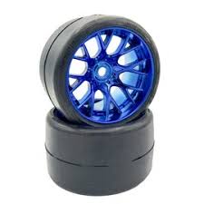 C1003BC MT VHT Crusher Belted Slick Tires preglued on WHD Blue Chrome wheel (2) (SWEEP)