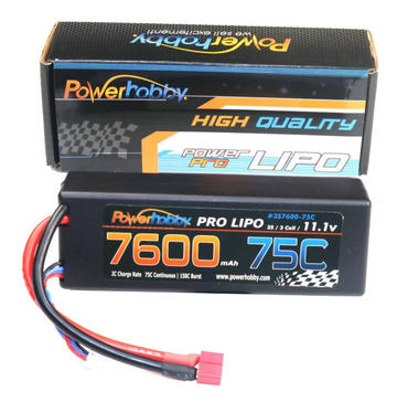 Powerhobby 3s 11.1v 7600mah 75c Lipo Battery w Deans Plug Hard Case