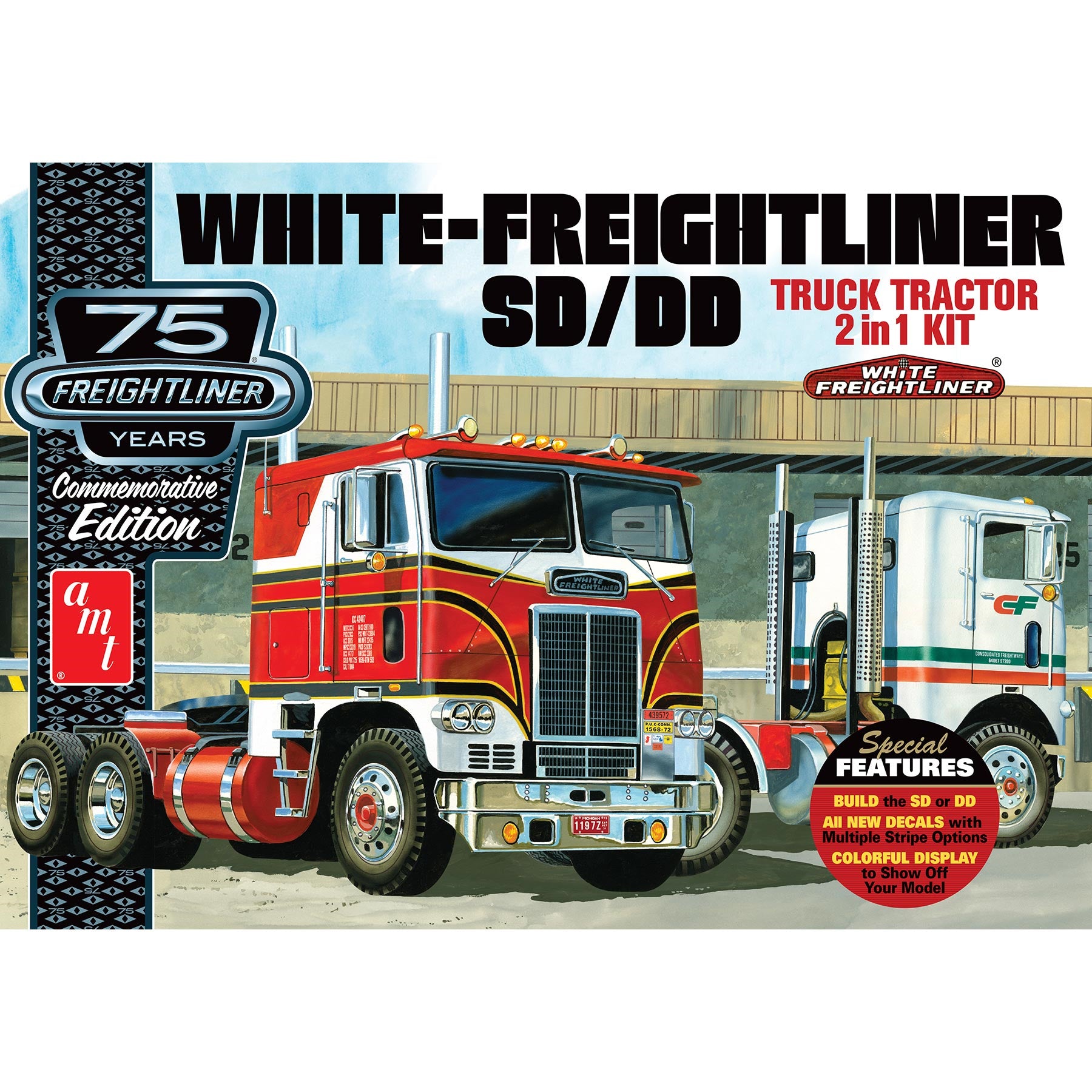 AMT 1/25 White Freightliner 2-in-1 Cabover Semi Tractor Model Kit