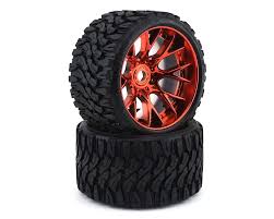 C1002RC Terrain Crusher Belted Tires preglued on Red Chrome Wheels 2pcs set (SWEEP)