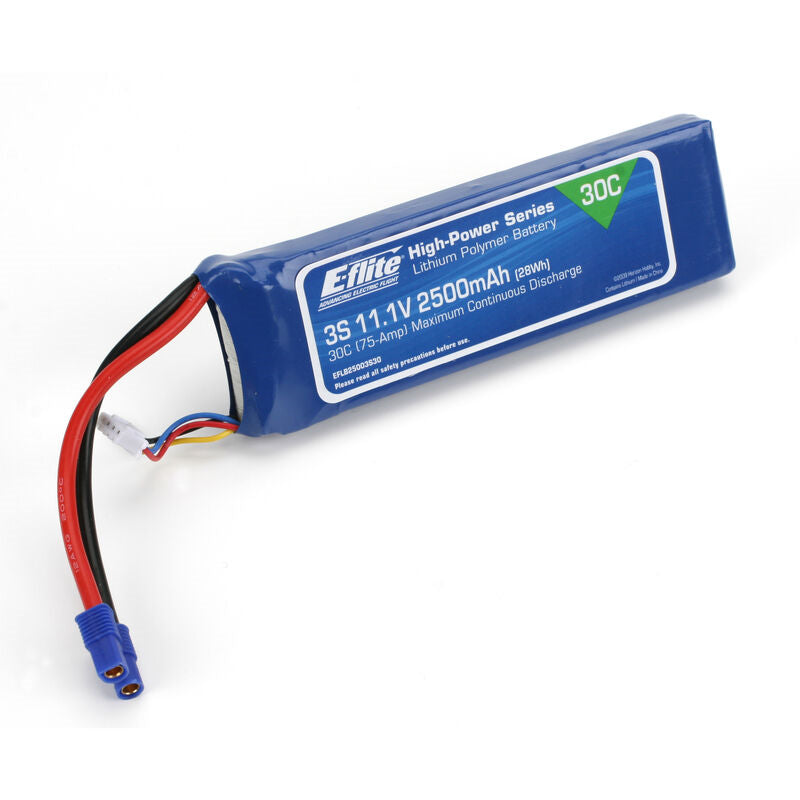 EFlite 11.1V 2500mAh 3S 30C LiPo, Battery: EC3