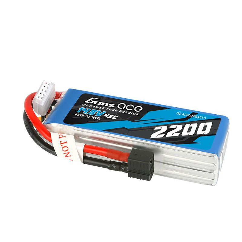 Gens Ace 14.8V 2200mAh 45C 4S LiPo Battery: EC3, Deans