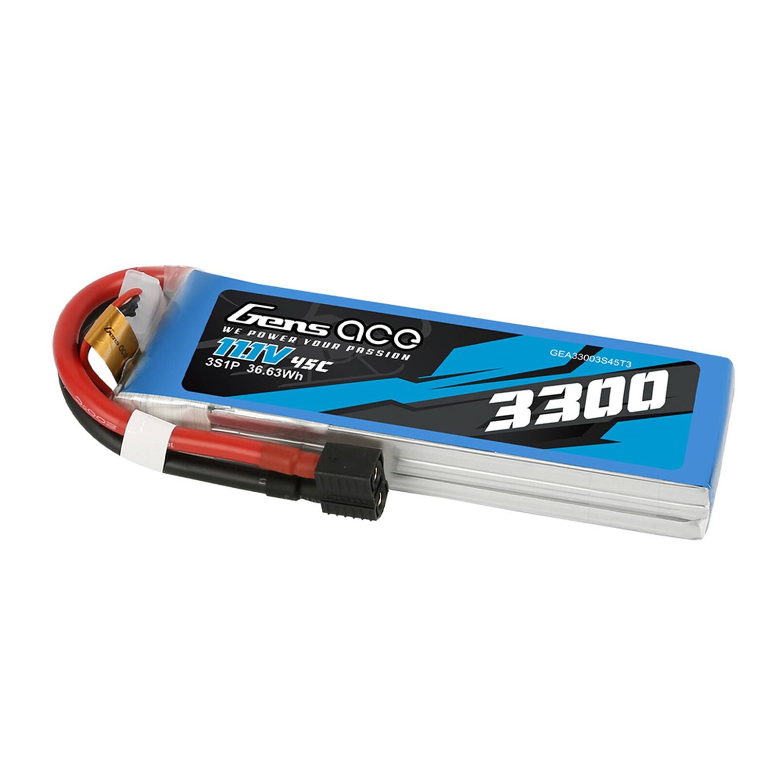 Gens Ace 11.1V 3300mAh 45C 3S LiPo Battery: EC3, Deans