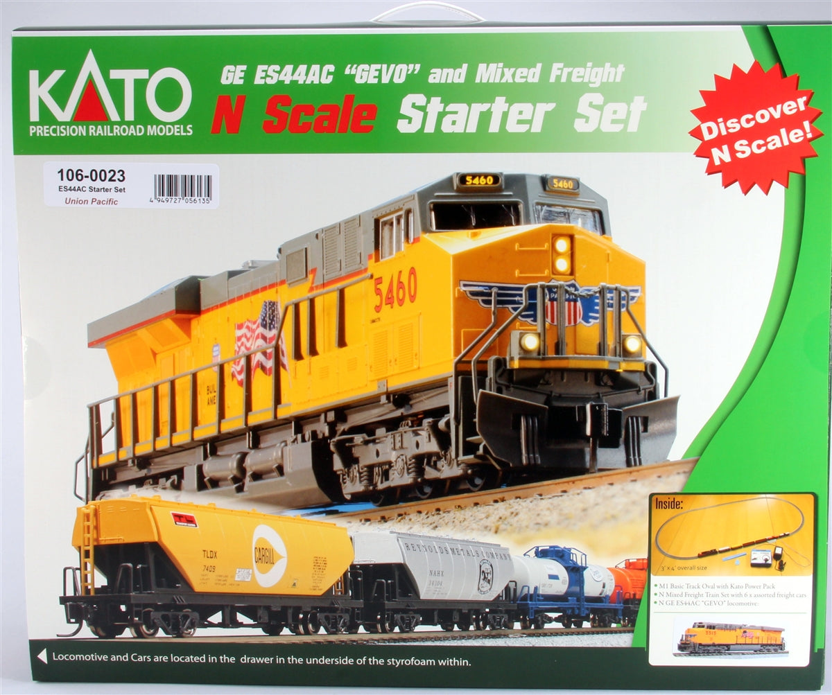 Kato N 1060023 GE ES44AC Gevo and Mixed Freight Starter Set, Union Pacific