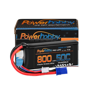 Power Hobby 2S 7.4V 800mAh 50C Lipo Battery w, EC2 Plug Losi