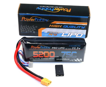 Power Hobby 3S 11.1V 5200MAH 75C Lipo Battery, w/ XT60 Plug & HC TRX Adapter