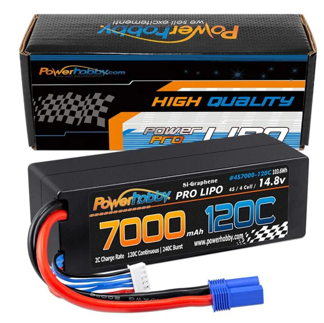 Power Hobby 4S 14.8V 7000mAh 120C LiPo with EC5 Plug, Hard Case