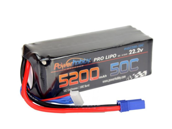 Power Hobby 6S 22.2V 5200MAH 50C Soft Case Lipo Battery, w/ EC5 Plug