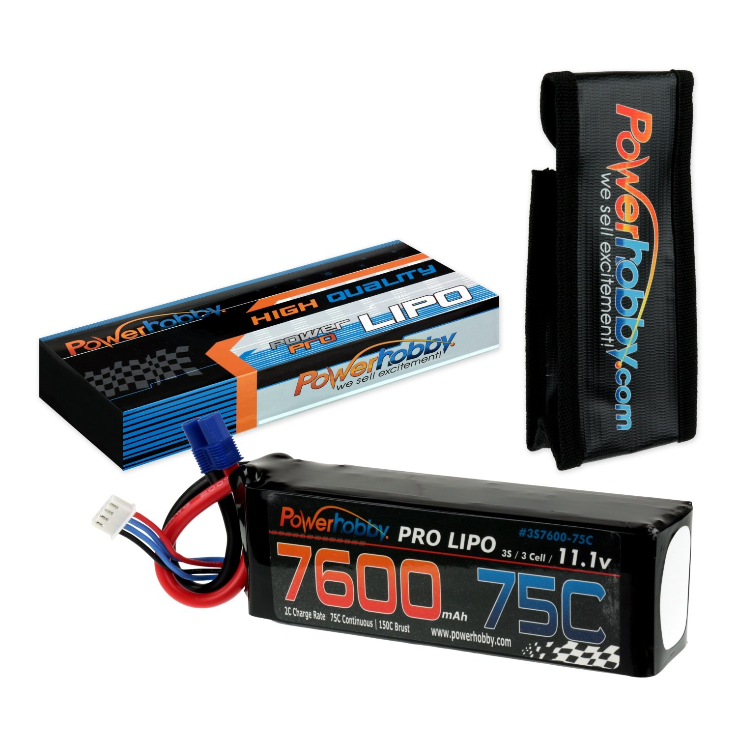 Power Hobby 7600mAh 11.1V 3S 75C LiPo Battery with Hardwired EC5 Connector