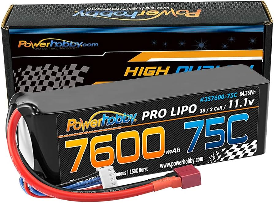 Power Hobby 7600mAh 11.1V 3S 75C LiPo Battery with Hardwired T-Plug Connector