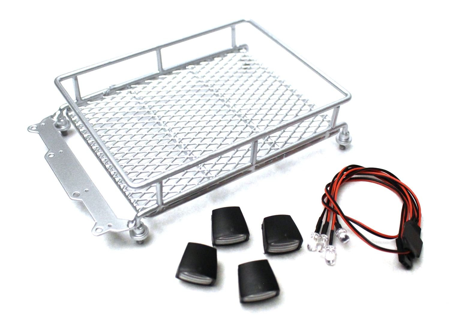 3416S - 1/10 Scaler Metal Mesh Roof Rack, Oval Lights - Silver