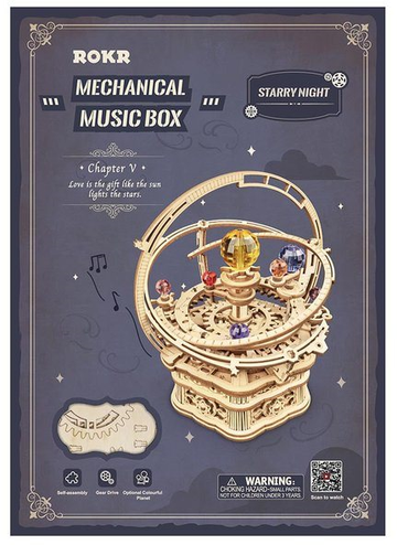 Robotime ROKR Starry Night Orrery 3D Wooden Mechanical Music Box Puzzle Kit