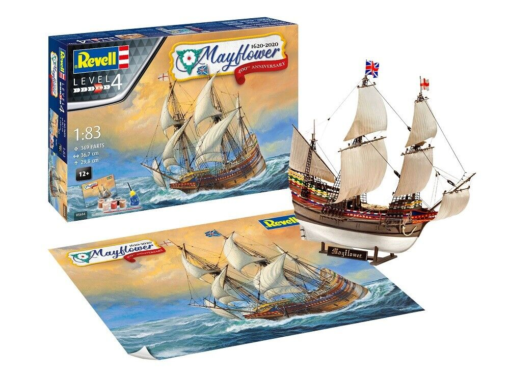 Mayflower Sailing Ship 400th Anniversary (includes poster) w/paint & glue 1/83 Revell Germany