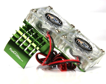 Powerhobby Aluminum Motor Heatsink Twin Dual Cooling Fan GREEN FOR Traxxas Slash 4x4