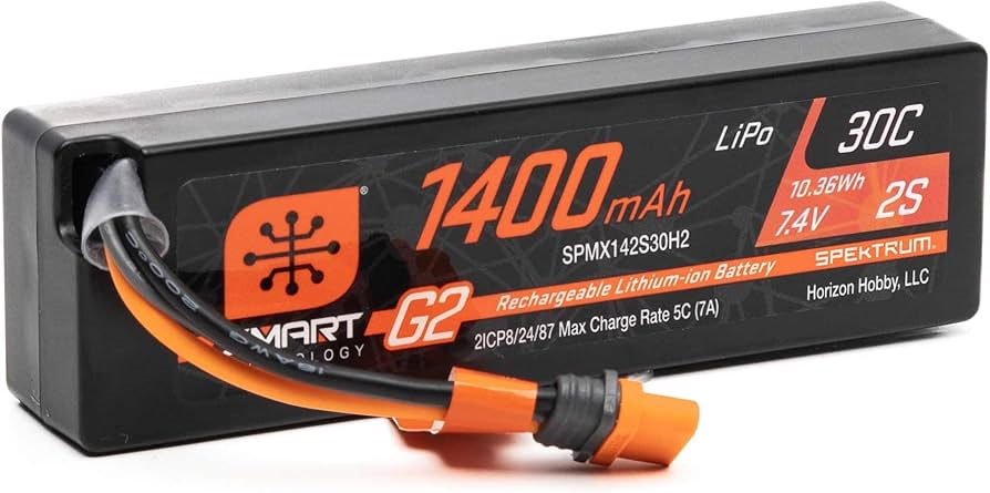 7.4V 1400mAh 2S 30C Smart G2 LiPo Battery: IC2