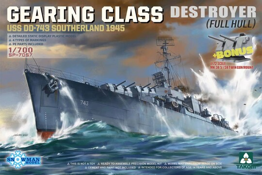 1/700 Takom Gearing Class Destroyer USS DD-743 Southerland 1945 (Full Hull)