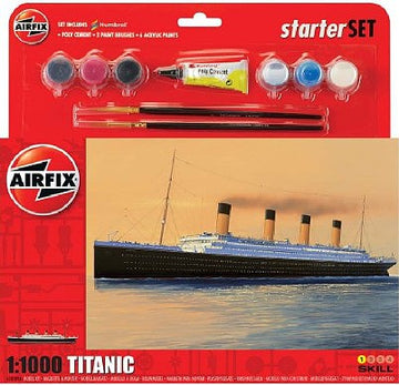 This is the Airfix 1/1000 scale RMS Titanic Large Starter Set w/paint & glue plastic model commercial ship kit.