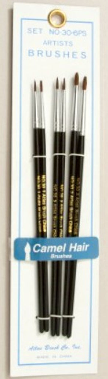 Atlas Brush #30-6PS: 1,2,3 Round Camel Hair Brushes (6)