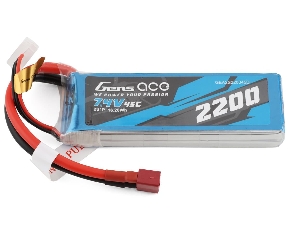 Gens Ace 2S LiPo Battery 45C (7.4V/2200mAh) w/T-Style Connector