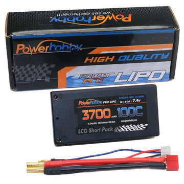 Power Hobby 2S 7.4V 3700mAh 100C SHORTY LITE Hardcase LiPo Battery w Deans